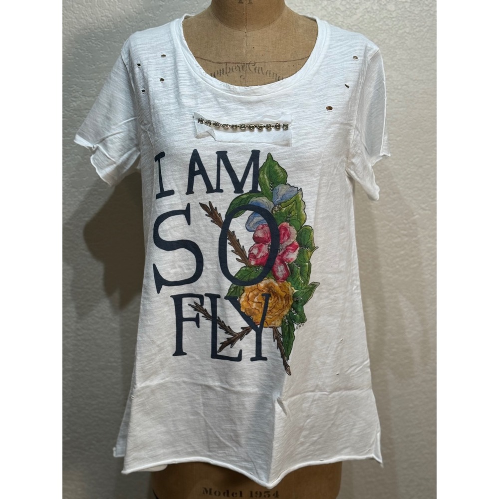 I Am So Fly Floral Graphic Short Sleeve Tee - White